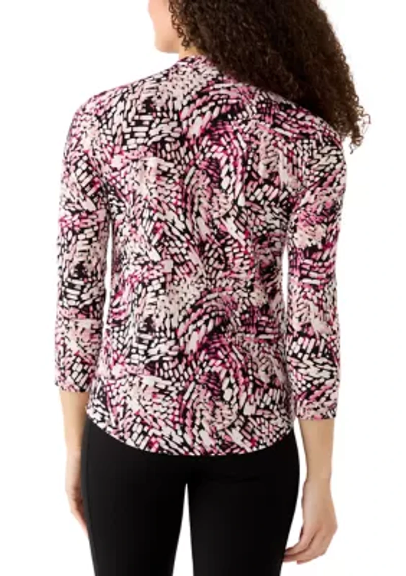 Petite 3/4 Sleeve Pleated Shoulder Blouse