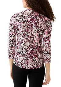 Petite 3/4 Sleeve Pleated Shoulder Blouse