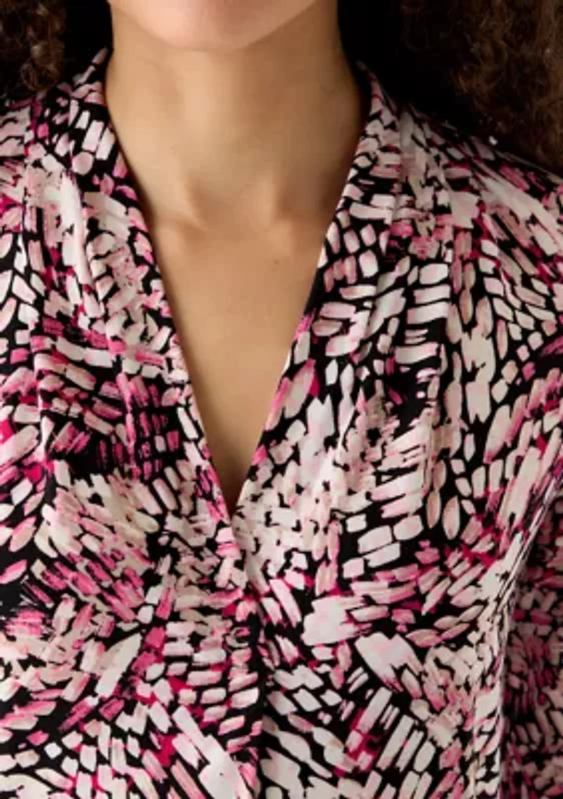 Petite 3/4 Sleeve Pleated Shoulder Blouse