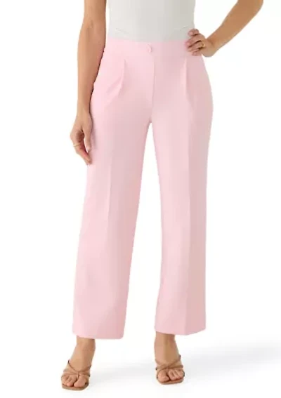 Petite High Rise Faux Fly Pleated Trousers