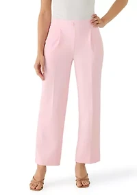 Petite High Rise Faux Fly Pleated Trousers