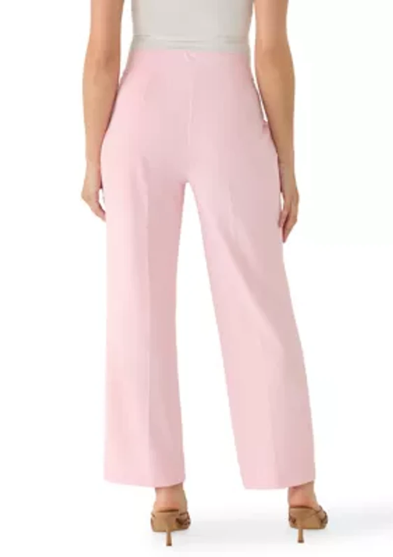 Petite High Rise Faux Fly Pleated Trousers