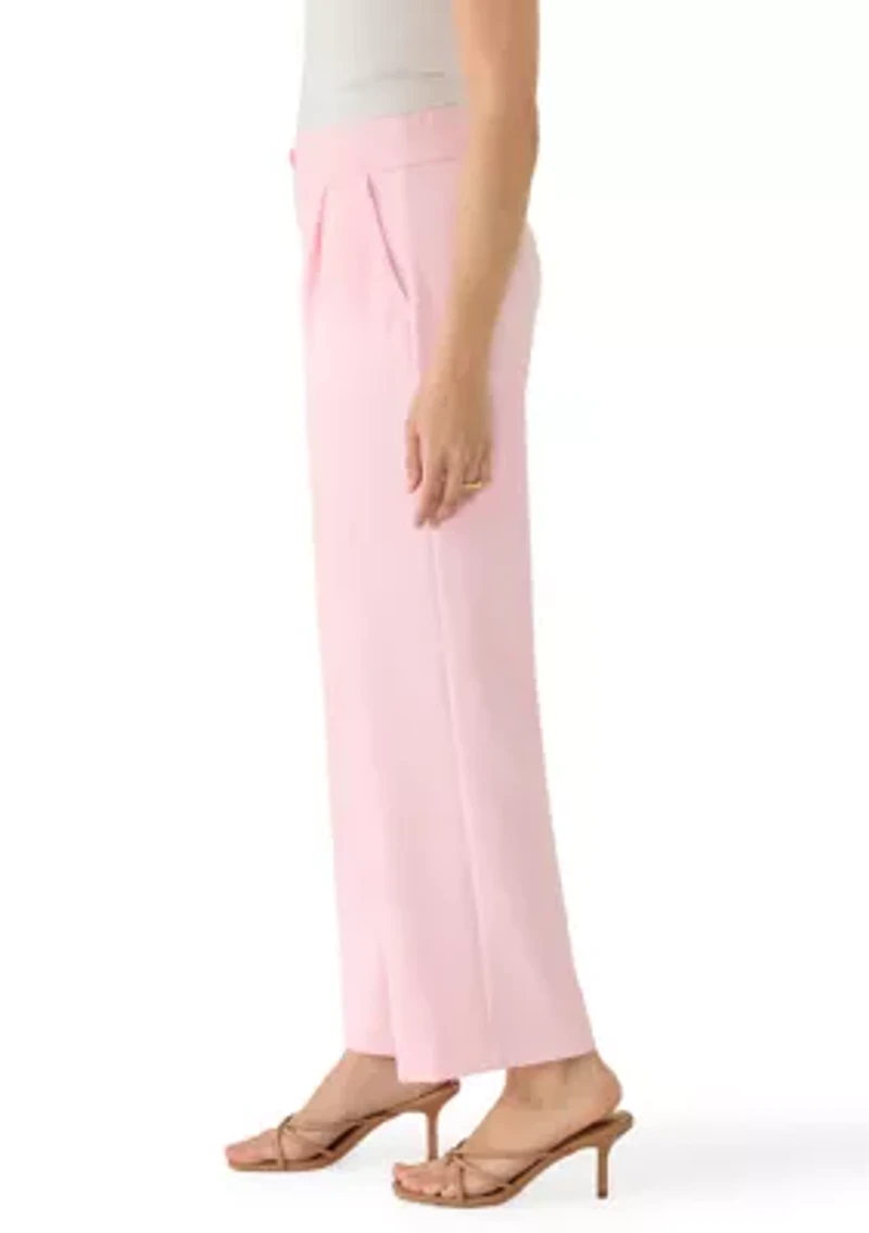 Petite High Rise Faux Fly Pleated Trousers