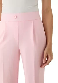 Petite High Rise Faux Fly Pleated Trousers