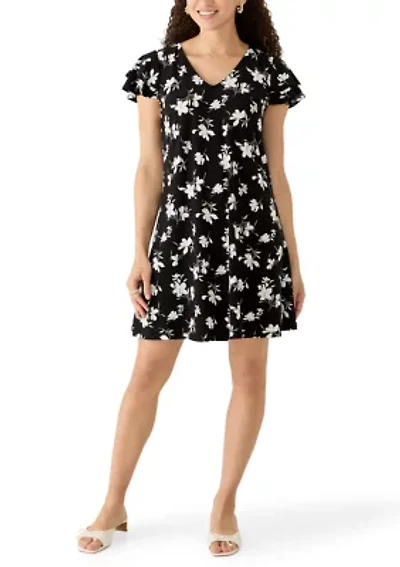 Petite Flutter Sleeve Swing Dress