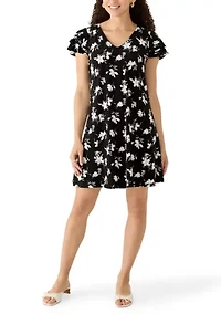 Petite Flutter Sleeve Swing Dress