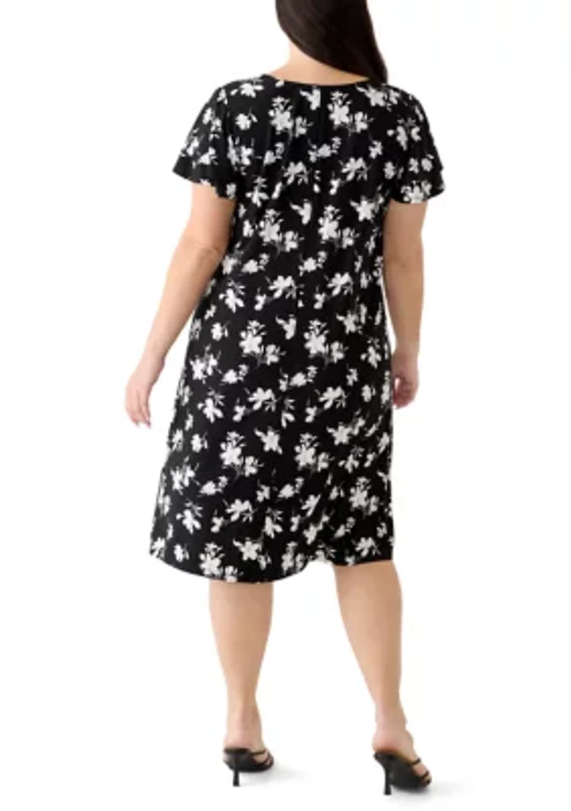 Plus Flutter Sleeve Print Knit Dress