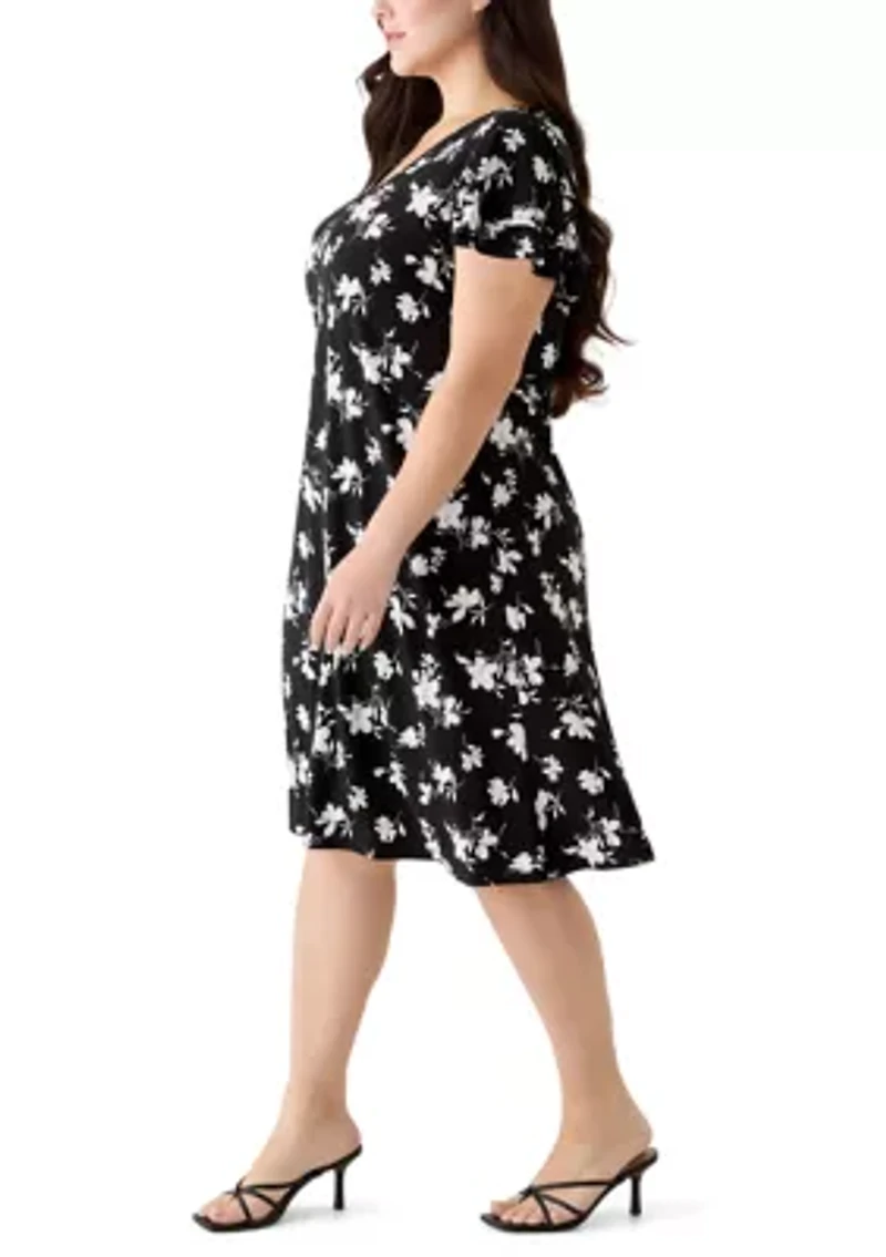 Plus Flutter Sleeve Print Knit Dress