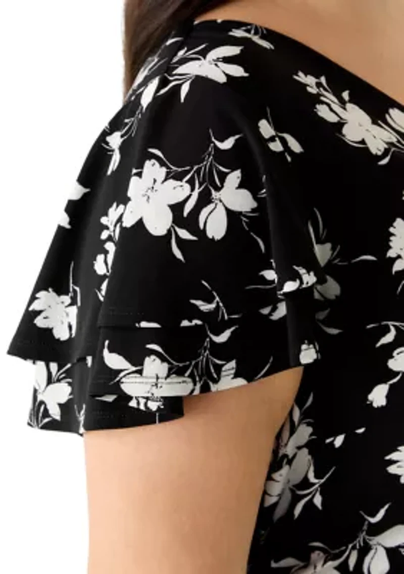 Plus Flutter Sleeve Print Knit Dress