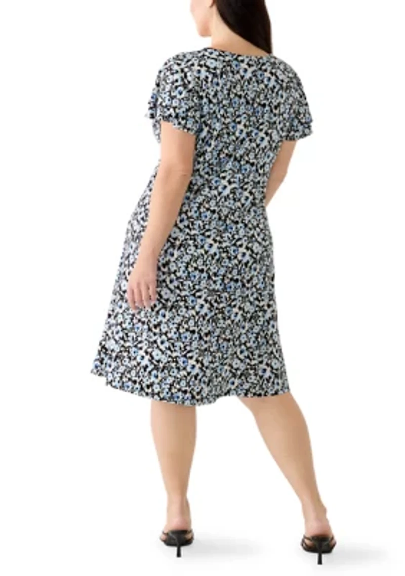 Plus Flutter Sleeve V-Neck Knit Dress