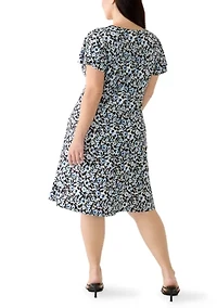 Plus Flutter Sleeve V-Neck Knit Dress