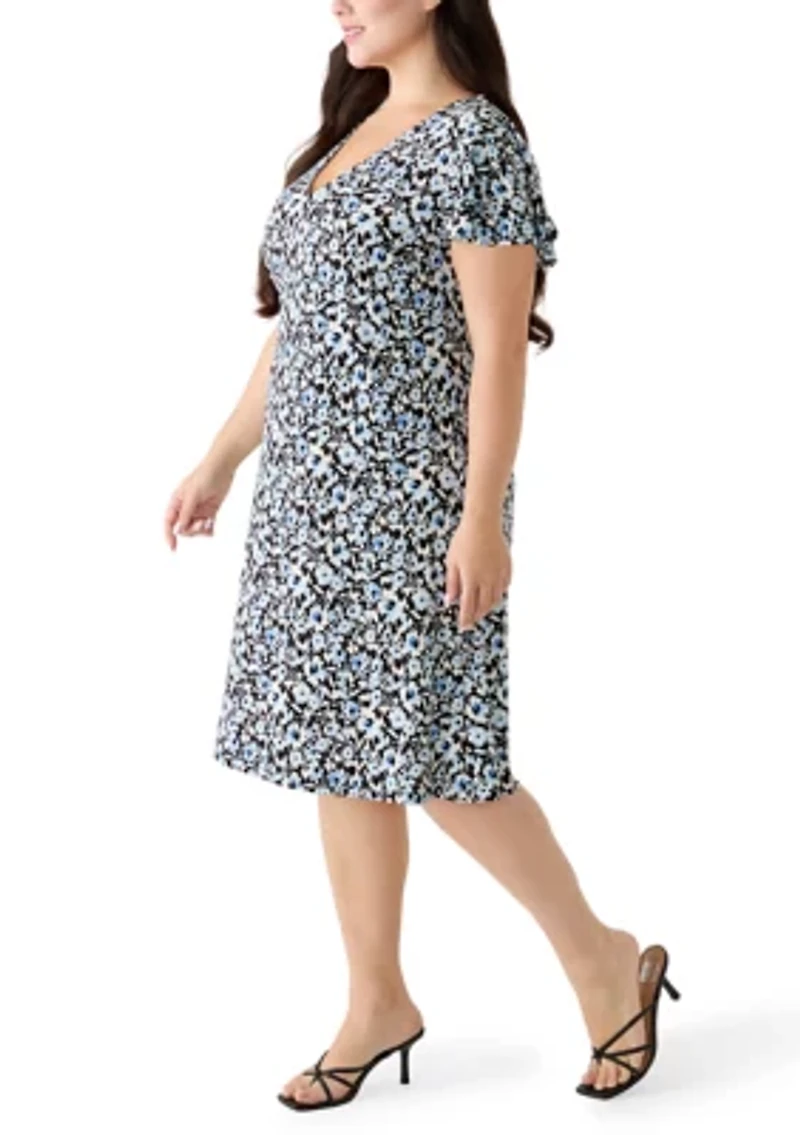 Plus Flutter Sleeve V-Neck Knit Dress