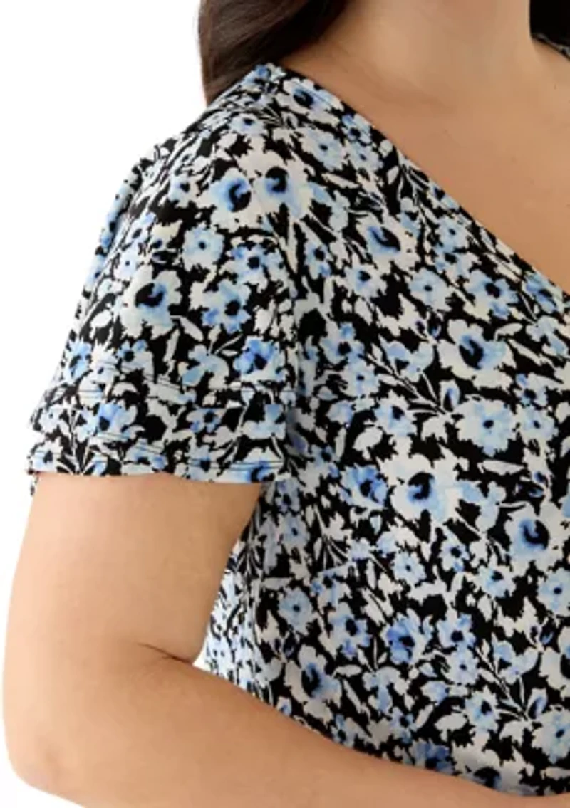 Plus Flutter Sleeve V-Neck Knit Dress