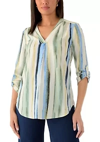 Women's 3/4 Roll Tab Sleeve Striped Top
