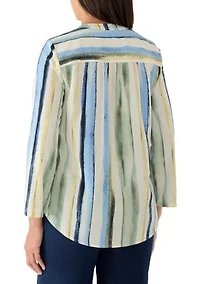 Women's 3/4 Roll Tab Sleeve Striped Top