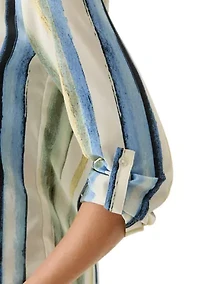 Women's 3/4 Roll Tab Sleeve Striped Top