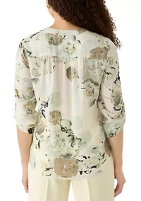 Petite V-Neck Roll-Tab Sleeve Blouse