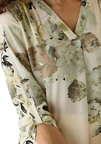Petite V-Neck Roll-Tab Sleeve Blouse