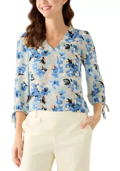 Women's 3/4 Sleeve V-Neck Print Blouse