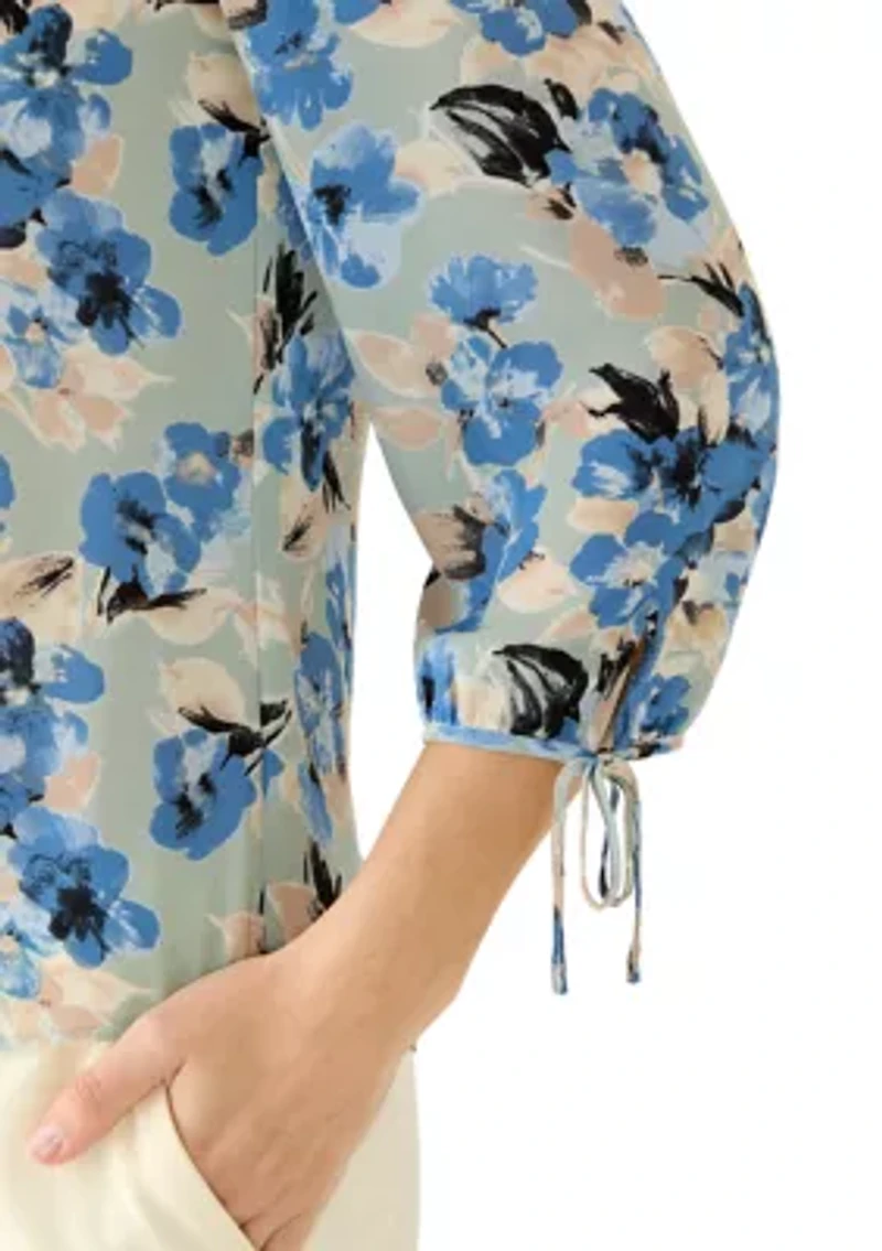 Women's 3/4 Sleeve V-Neck Print Blouse