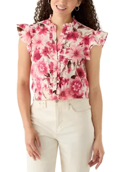 Petite Flutter Sleeve Ruffle Top