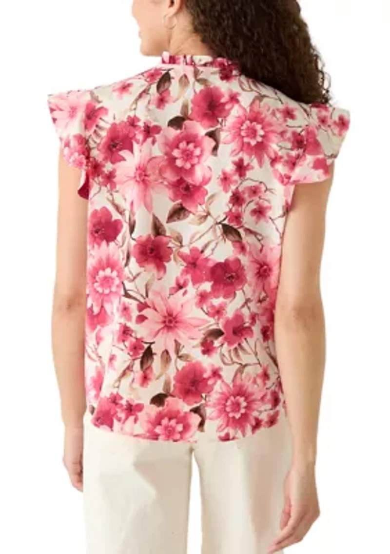 Petite Flutter Sleeve Ruffle Top