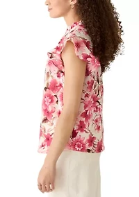 Petite Flutter Sleeve Ruffle Top