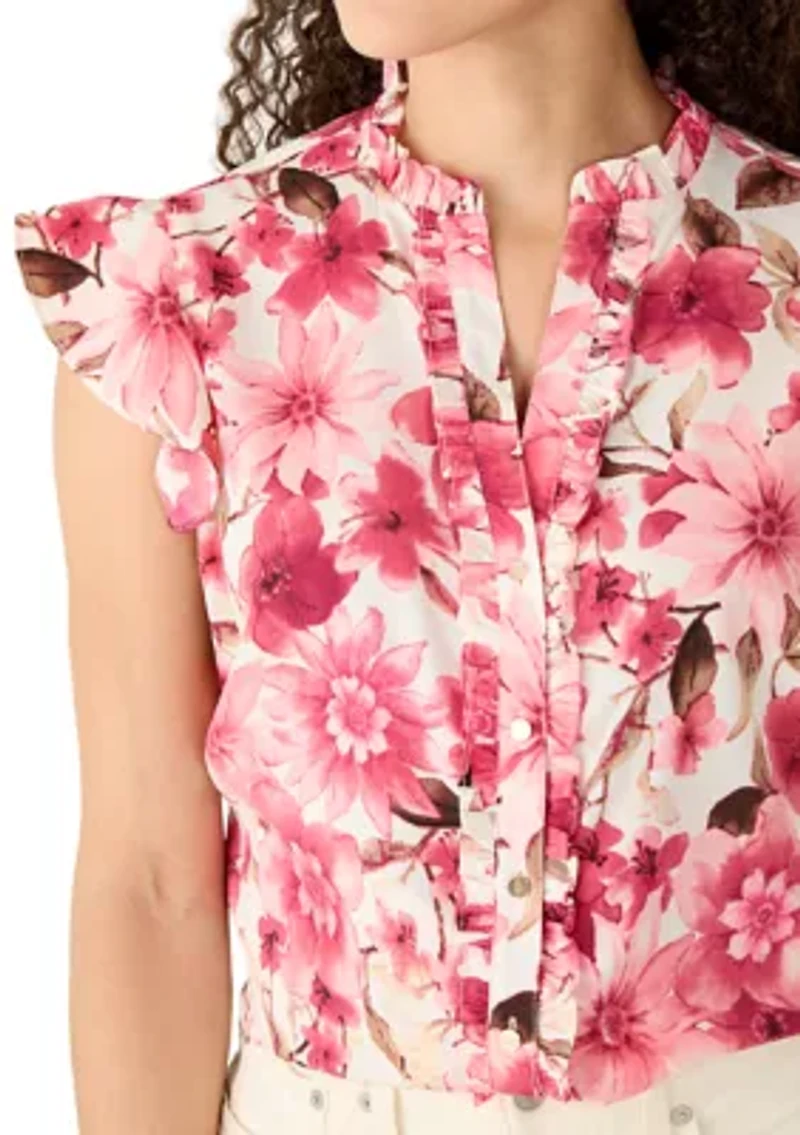 Petite Flutter Sleeve Ruffle Top
