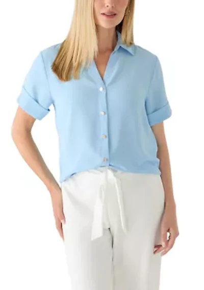Petite Collared Button Front Shirt