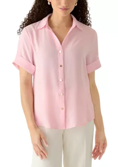 Petite Collared Button Front Shirt
