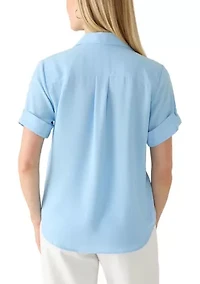 Petite Collared Button Front Shirt