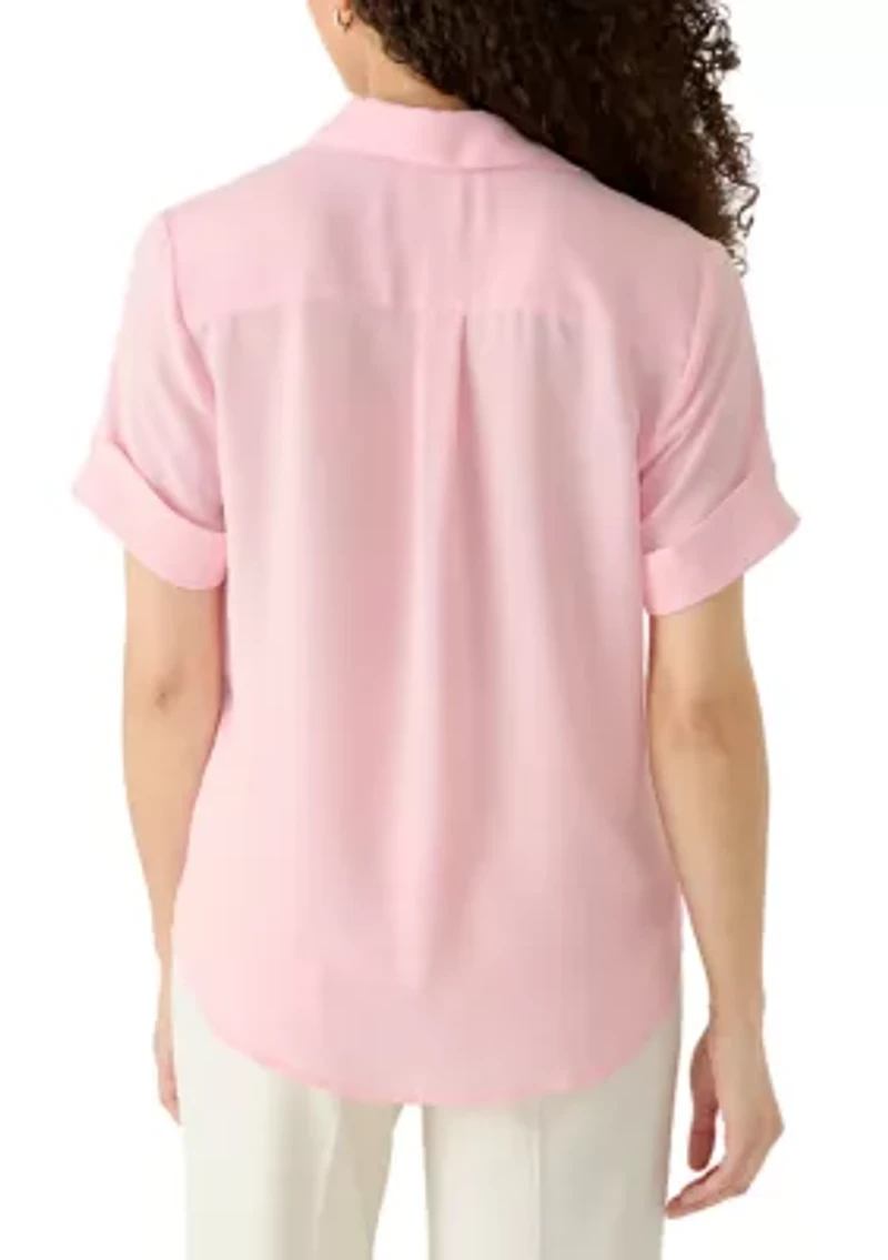 Petite Collared Button Front Shirt