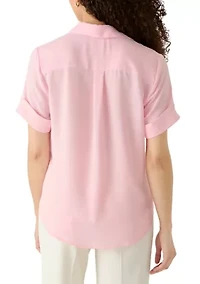 Petite Collared Button Front Shirt