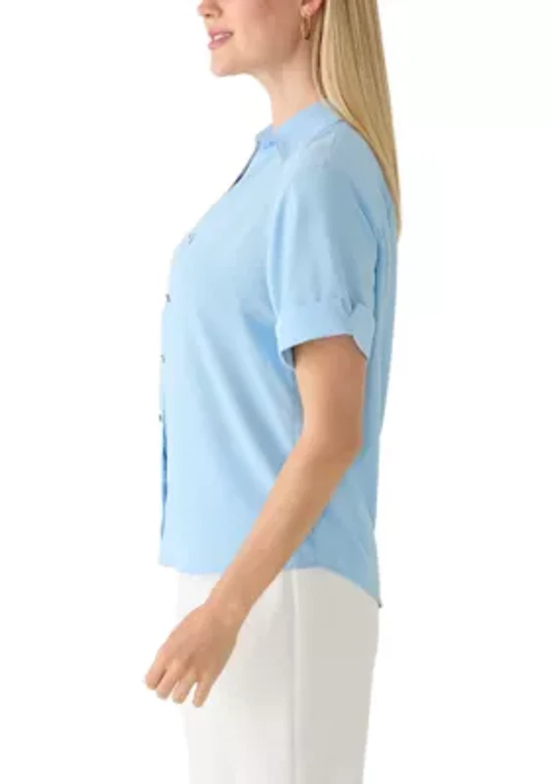 Petite Collared Button Front Shirt