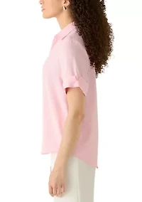 Petite Collared Button Front Shirt