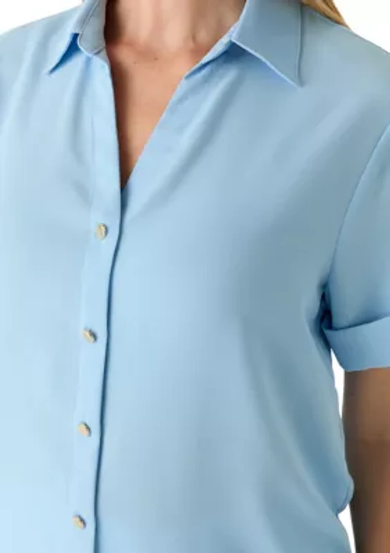Petite Collared Button Front Shirt