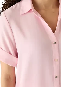 Petite Collared Button Front Shirt