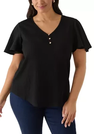 Plus Ruffle Sleeve Top Ridge Knit