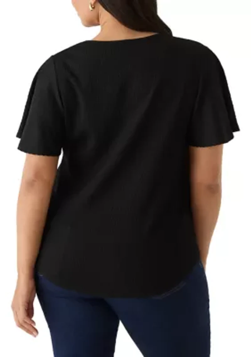 Plus Ruffle Sleeve Top Ridge Knit