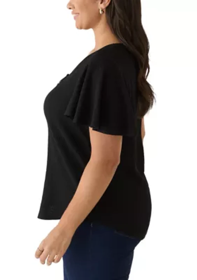 Plus Ruffle Sleeve Top Ridge Knit