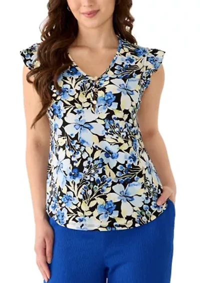 Petite Short Sleeve V-Neck Ruffle Top