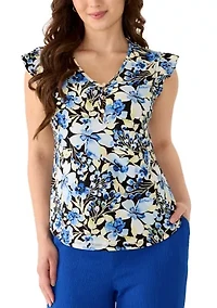 Petite Short Sleeve V-Neck Ruffle Top