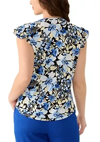 Petite Short Sleeve V-Neck Ruffle Top