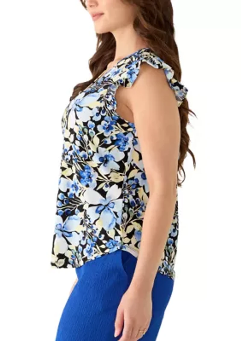 Petite Short Sleeve V-Neck Ruffle Top