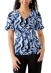 Petite Ruffle Sleeve Button Front Top