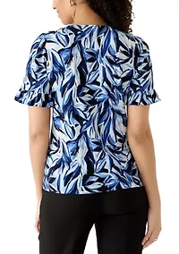Petite Ruffle Sleeve Button Front Top