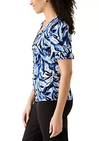 Petite Ruffle Sleeve Button Front Top