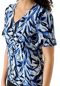 Petite Ruffle Sleeve Button Front Top