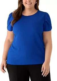 Plus Tulip Sleeve Textured Knit Top