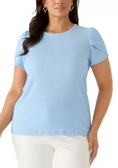 Plus Tulip Sleeve Textured Knit Top